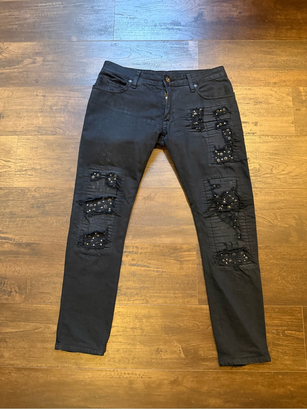 Robin's Jean Men's Slim Black Distressed Jeans with Stud Details